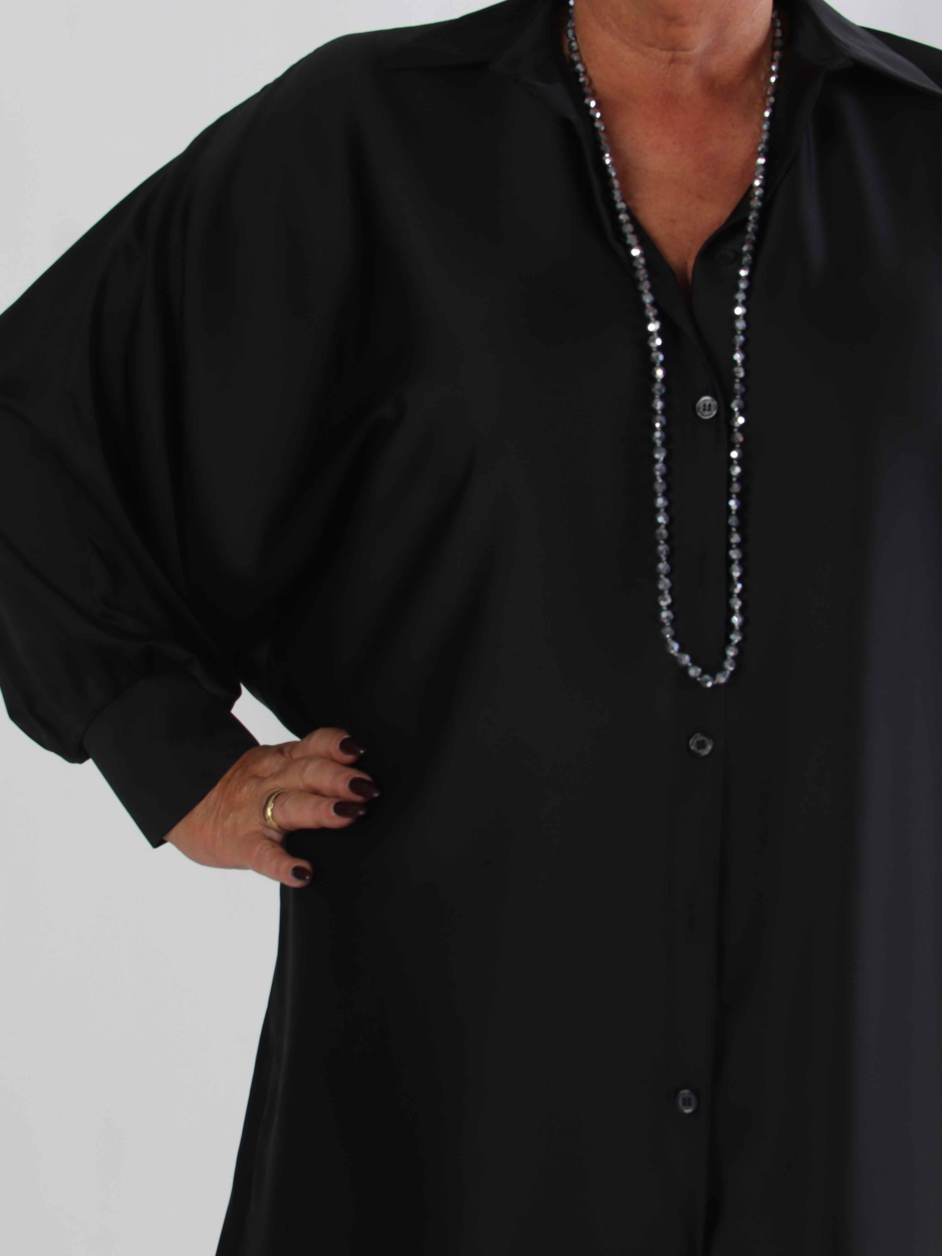 Feliciti long - Shiny plus size skjortekjole med flagermusærmer